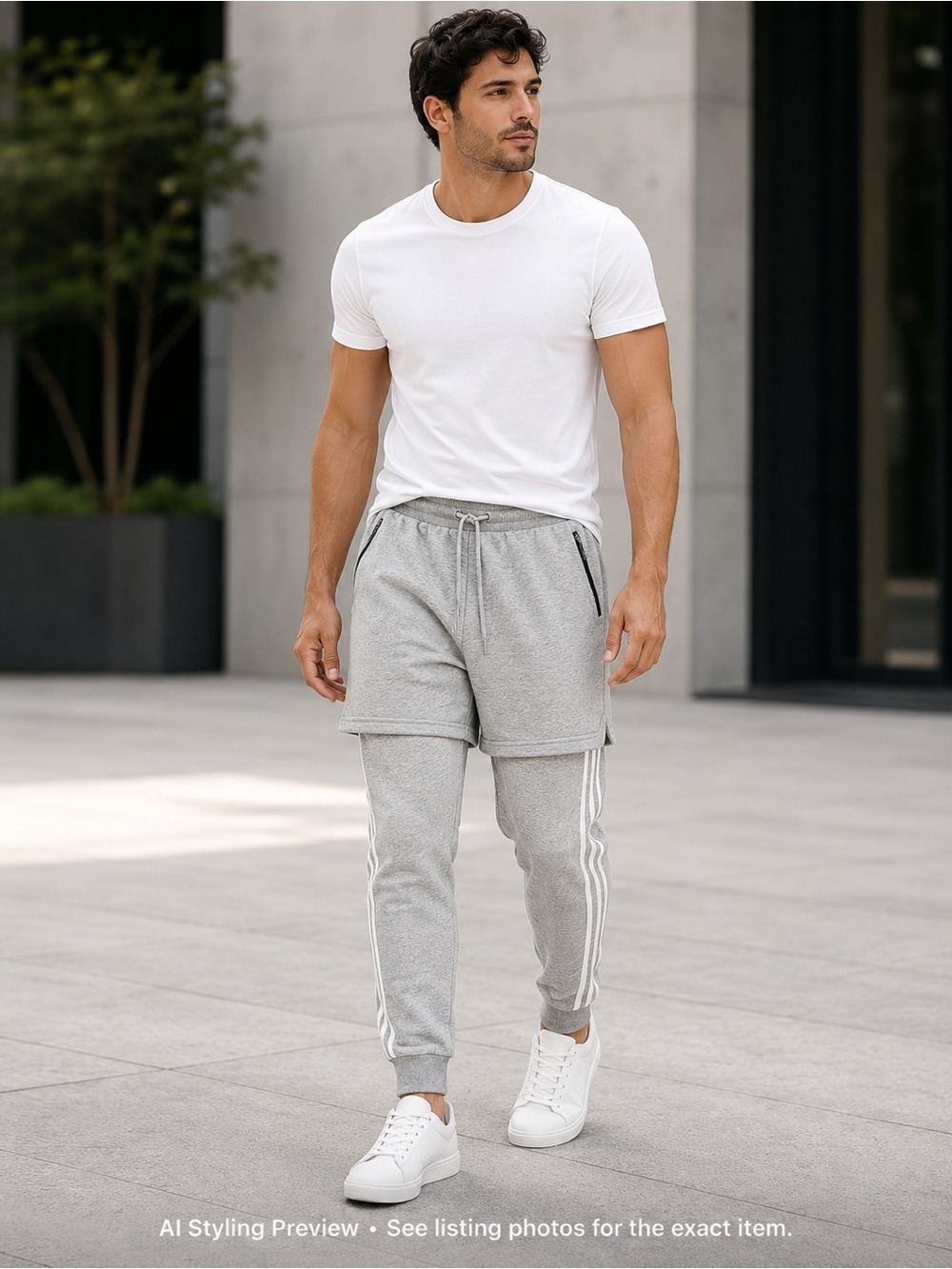 Adidas Neo Layered Joggers Gray 3 Stripe Double Layer Sweatpants Men’s M